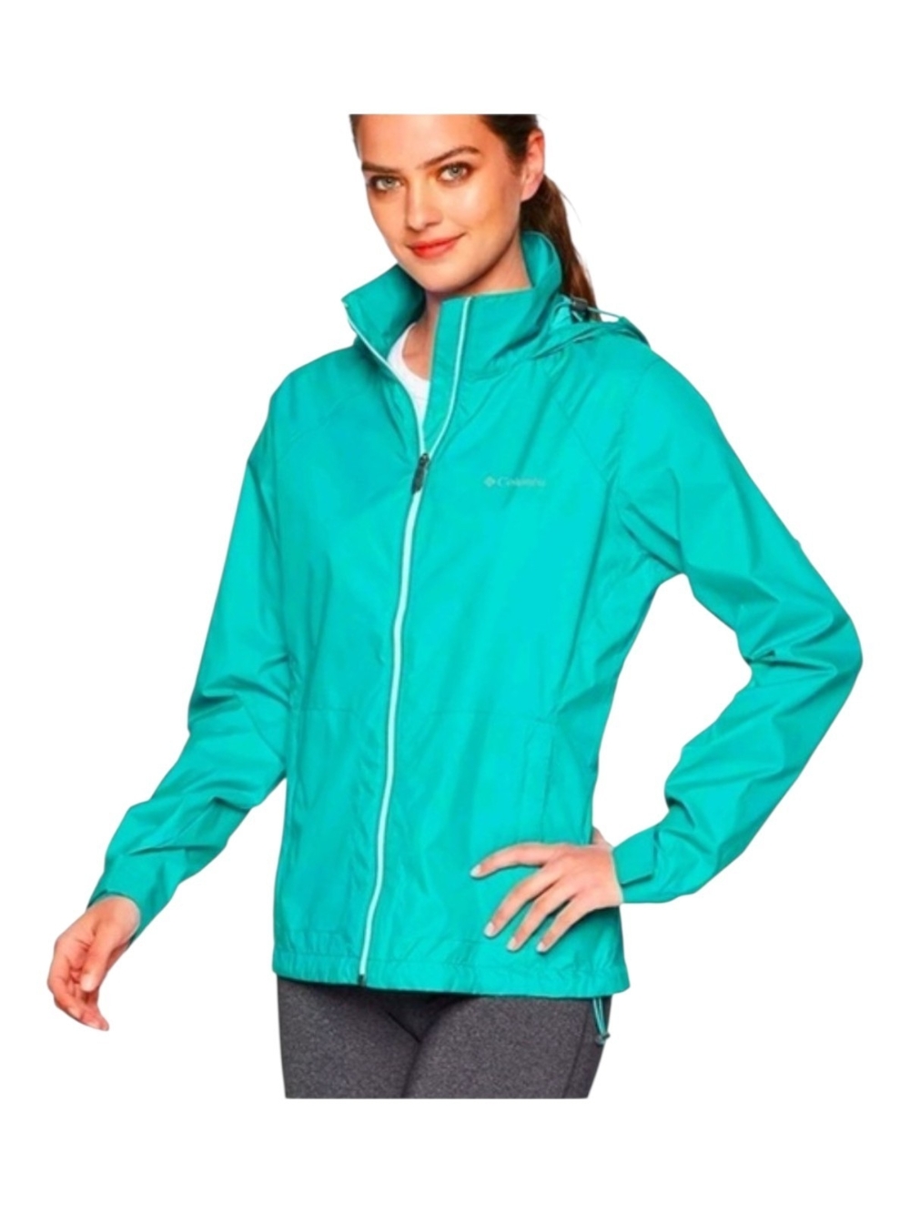 Columbia Women's Switchback Rain Jacket in a vibrant turquoise / teal colorway